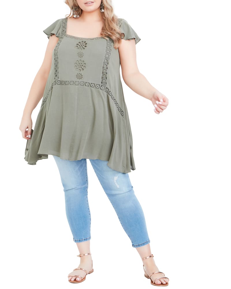 Plus size model wearing Phoenix Crochet Detail Tunic by Aveology | Dia&Co | dia_product_style_image_id:191284